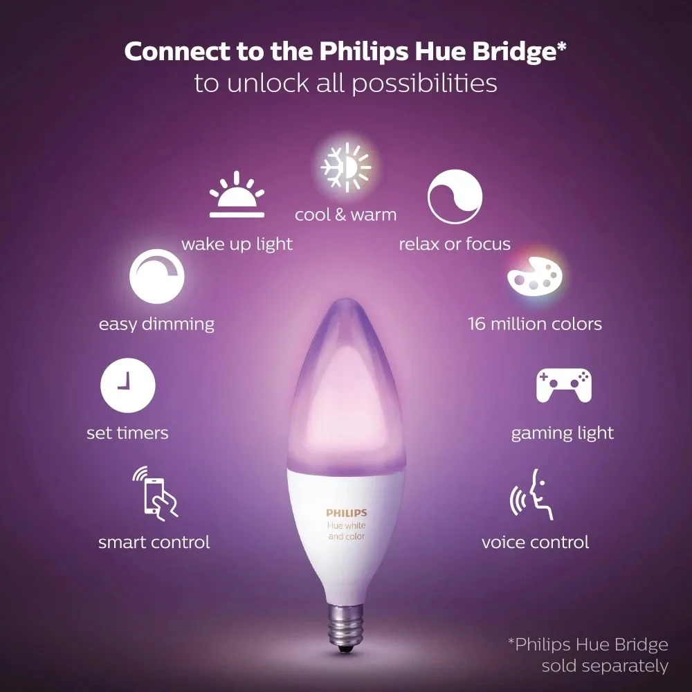 Đèn Philips Hue Candle nhiều tính năng với Philips Hue Bridge